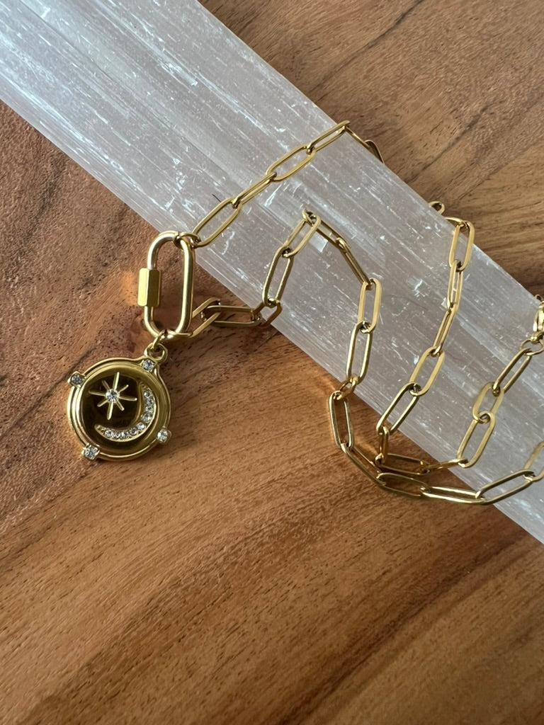 Moon & Stars Paperclip Carabiner Necklace