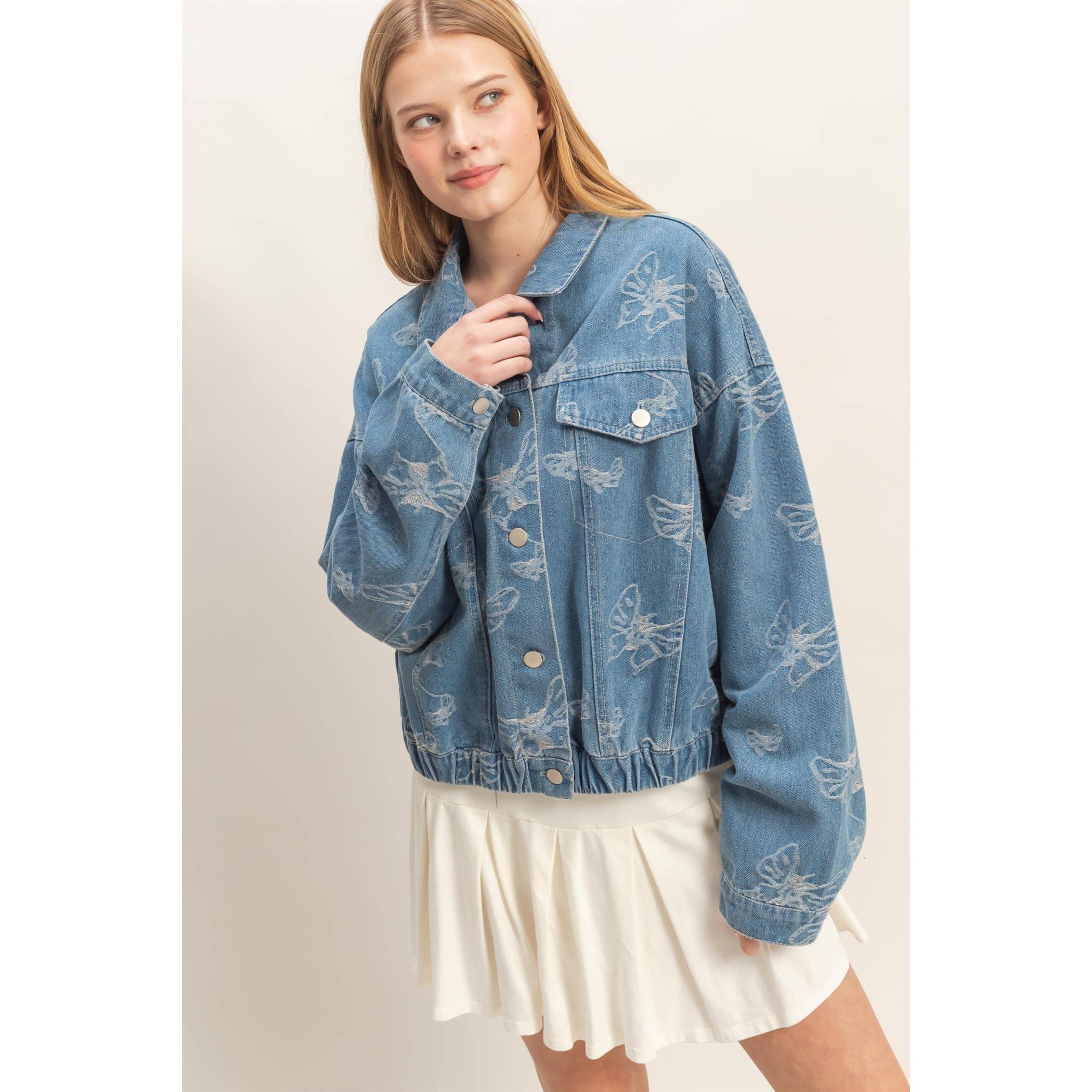 Jacquard Butterfly Denim Jacket