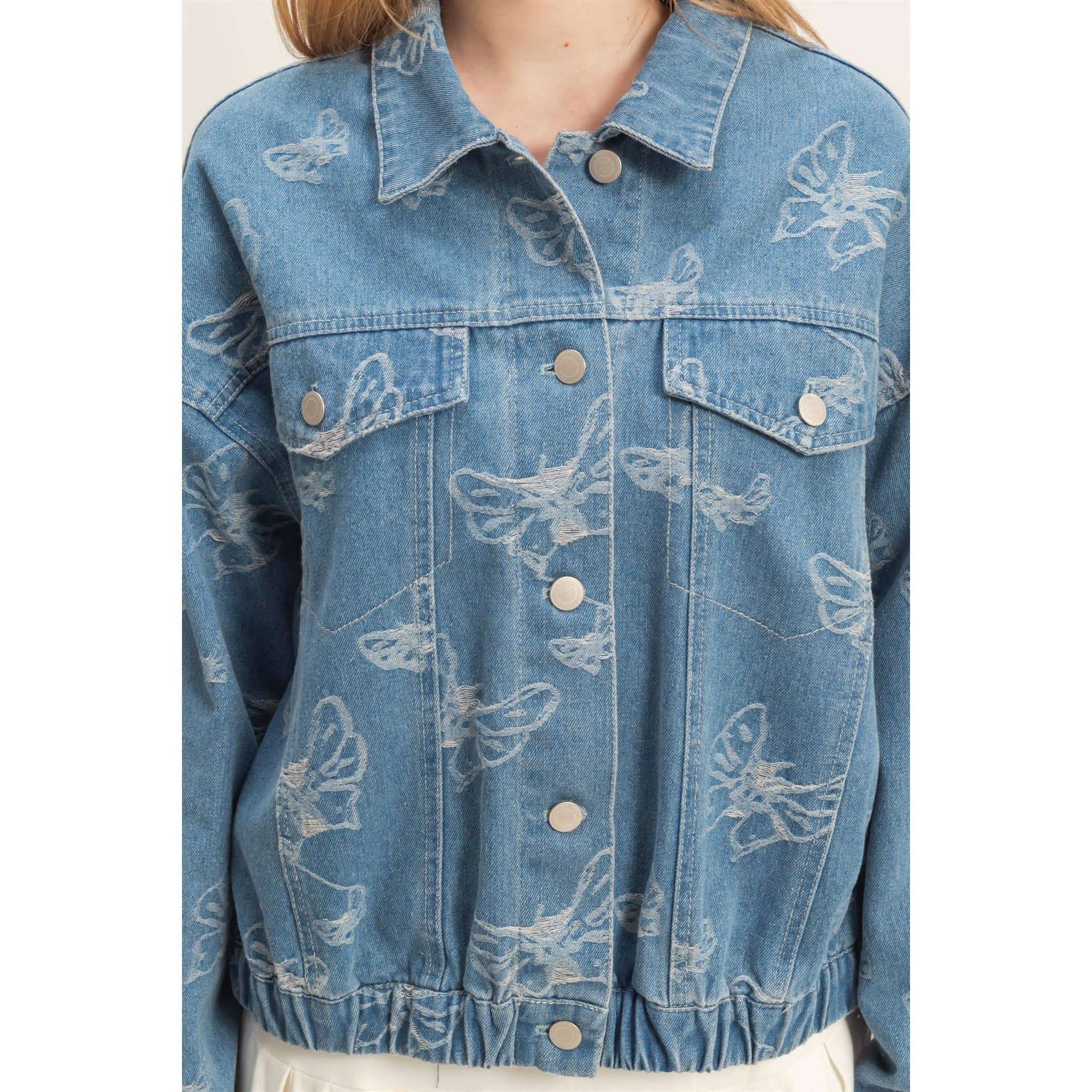 Jacquard Butterfly Denim Jacket