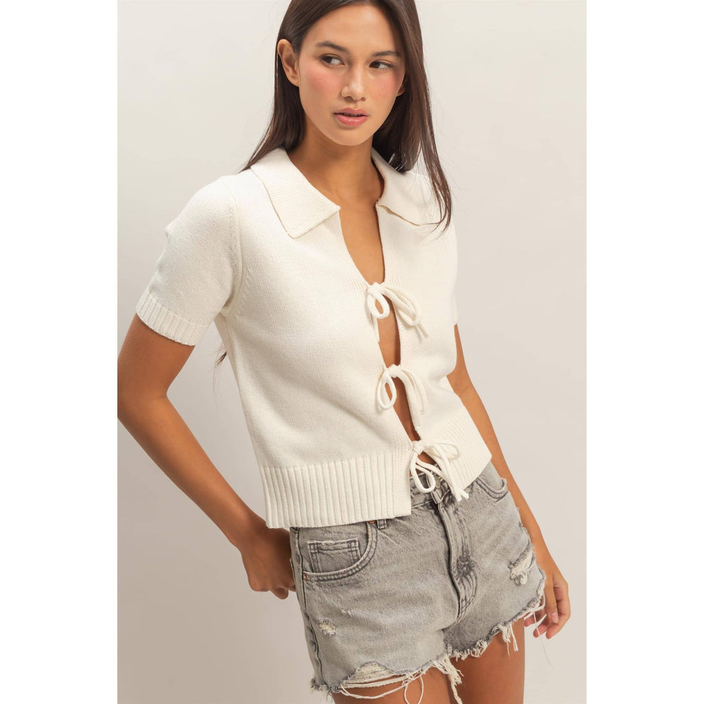 Tie-Front Short Sleeve Knit Top
