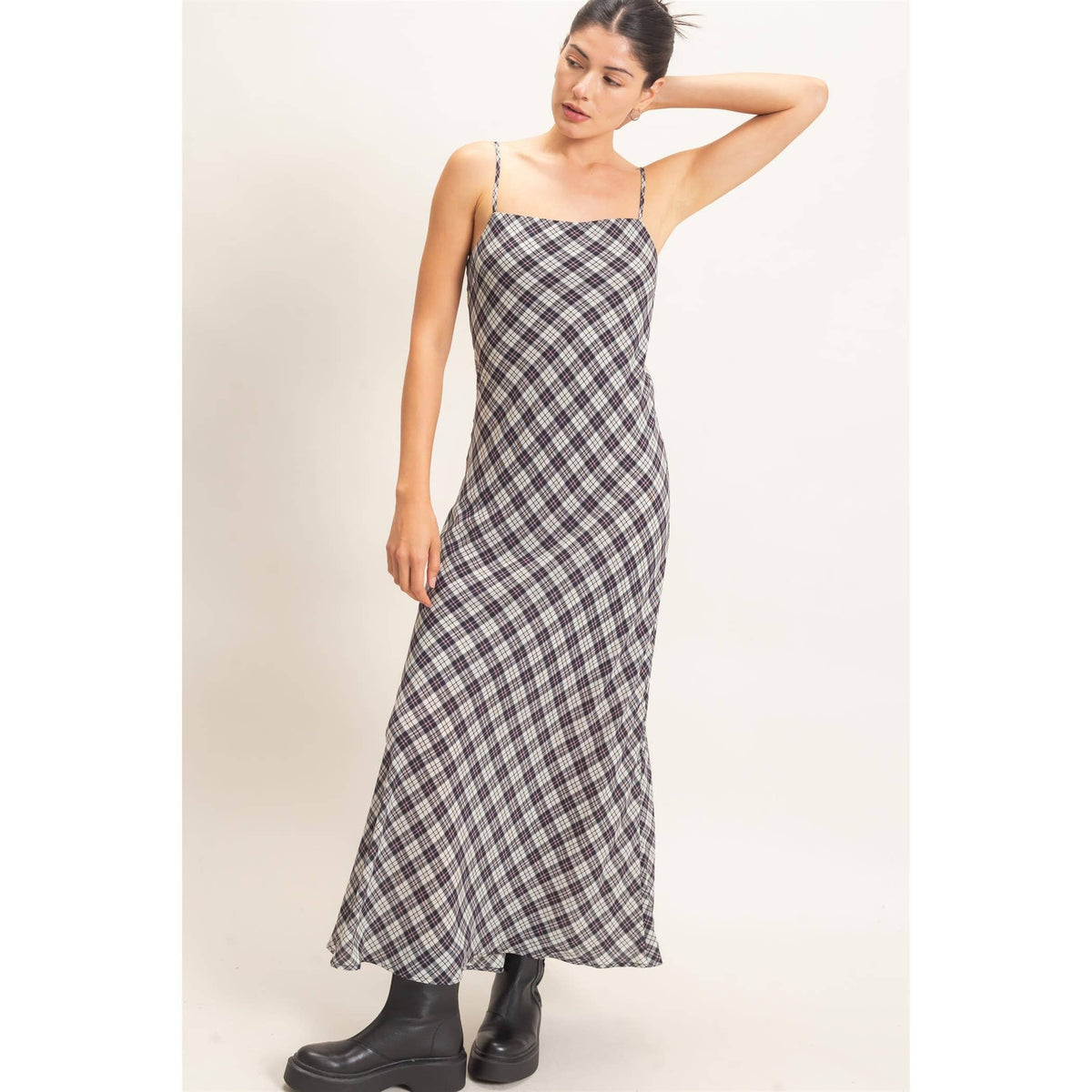 Plaid Spaghetti Strap Maxi Dress