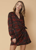 Nurode Plaid-Polkadot Mini Wrap Dress
