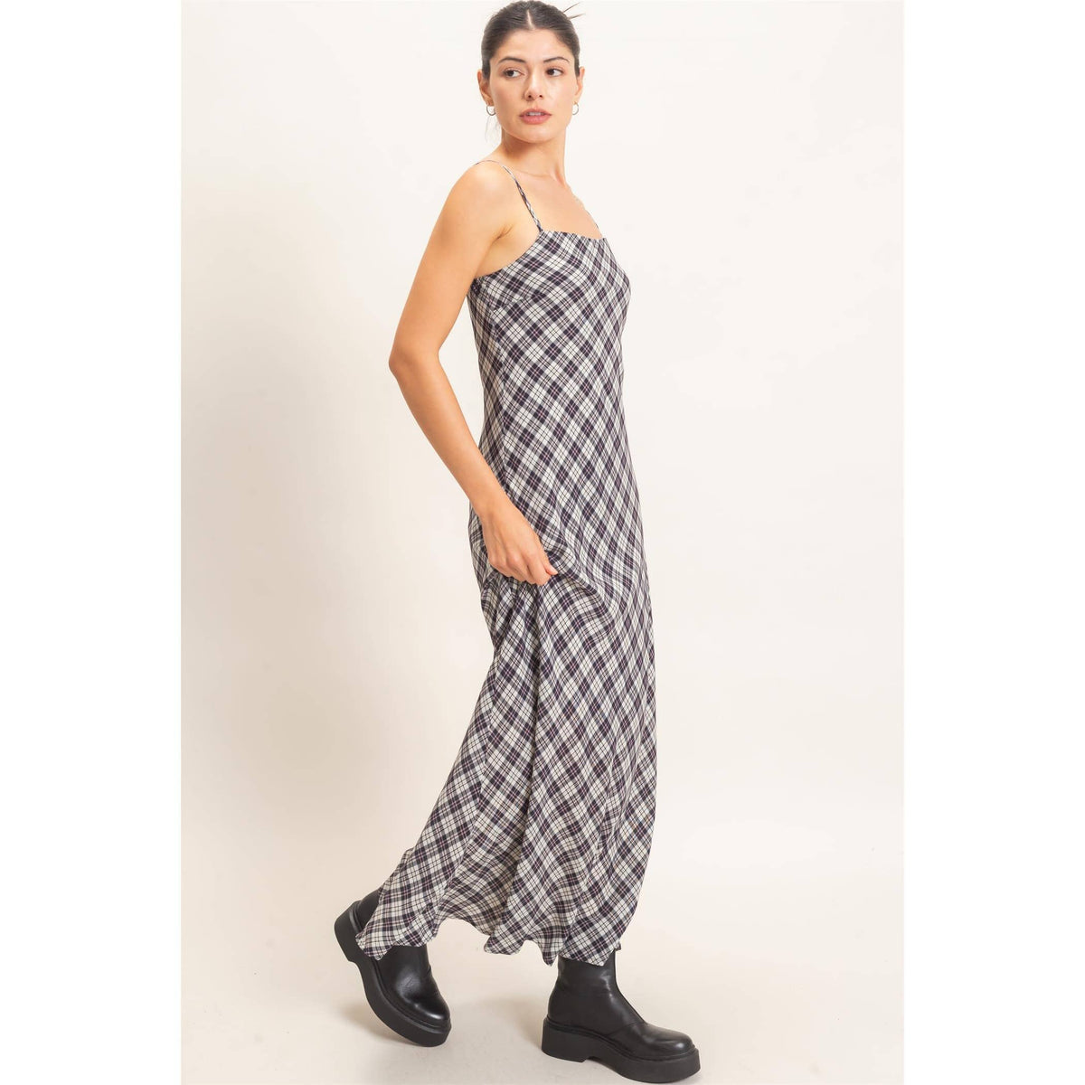 Plaid Spaghetti Strap Maxi Dress