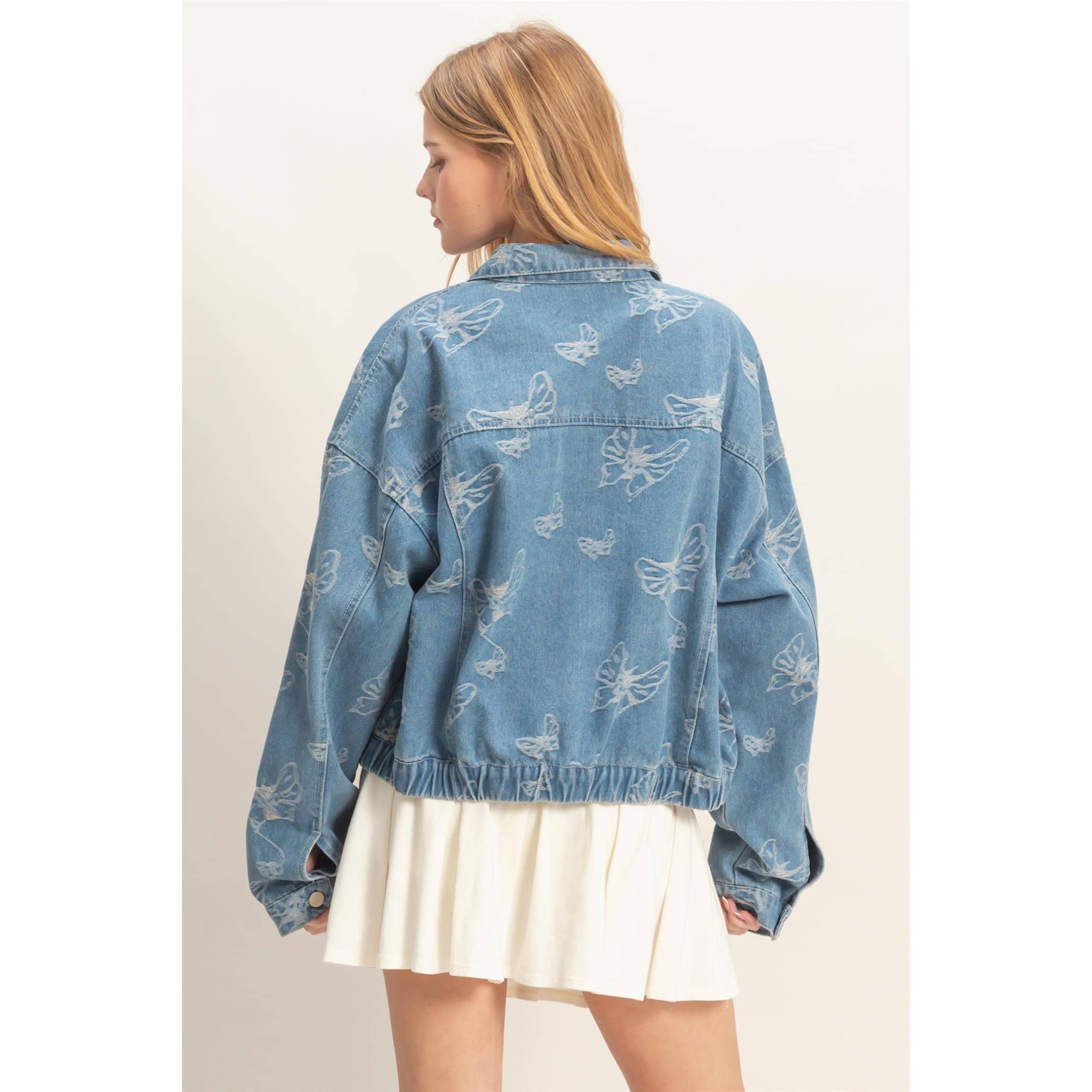 Jacquard Butterfly Denim Jacket