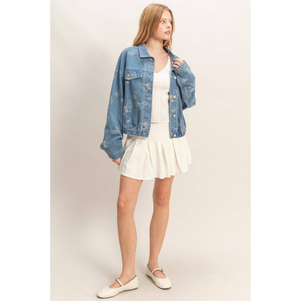 Jacquard Butterfly Denim Jacket