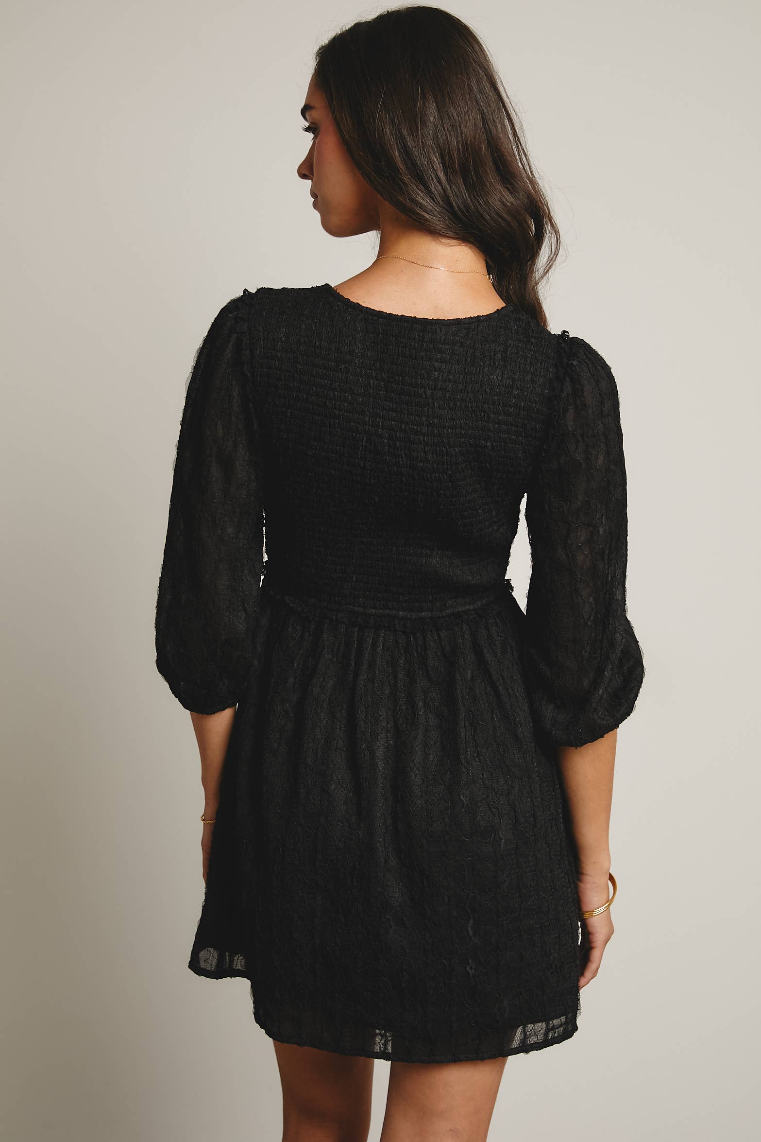 Lace Puff Sleeve Mini Dress
