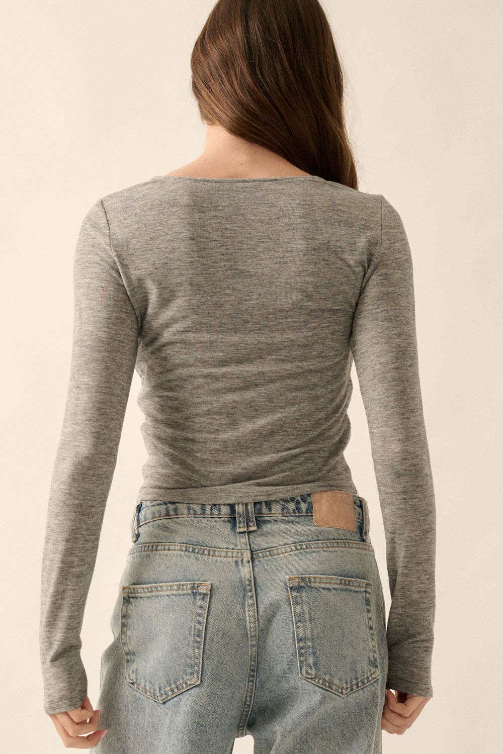 Solid Ruched-Bodice Knit Top