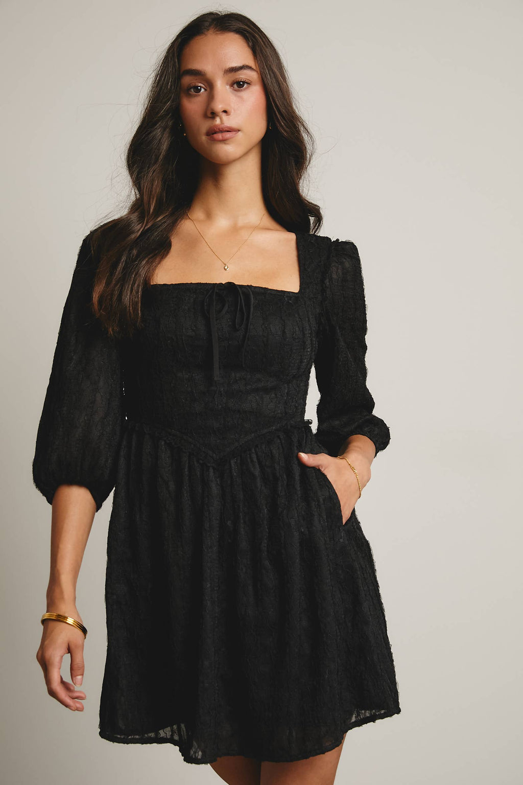 Lace Puff Sleeve Mini Dress