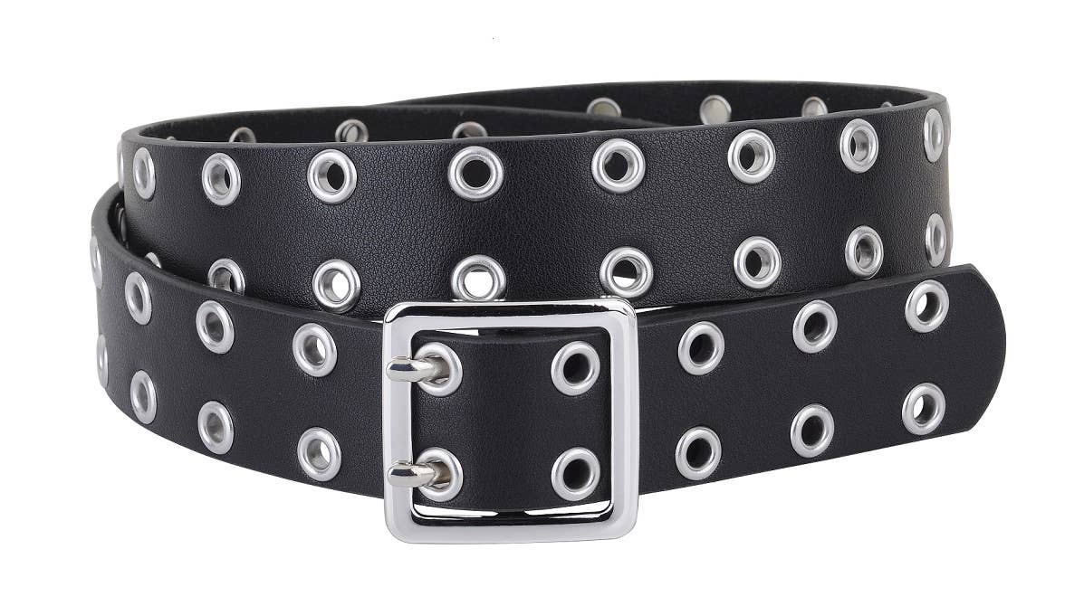 Double Grommet Genuine Leather Belt