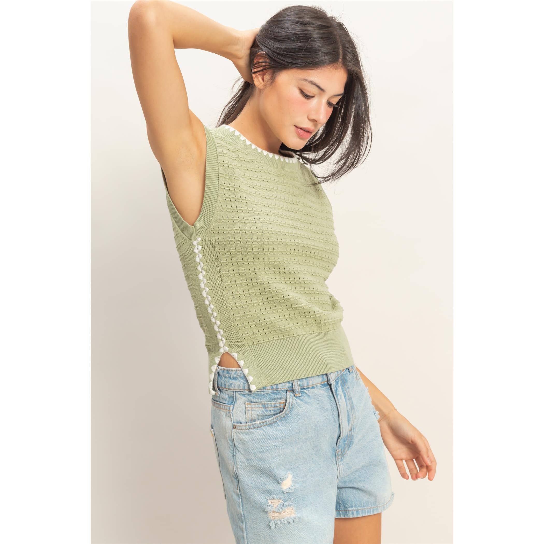 Eyelet Sleeveless Knit Top