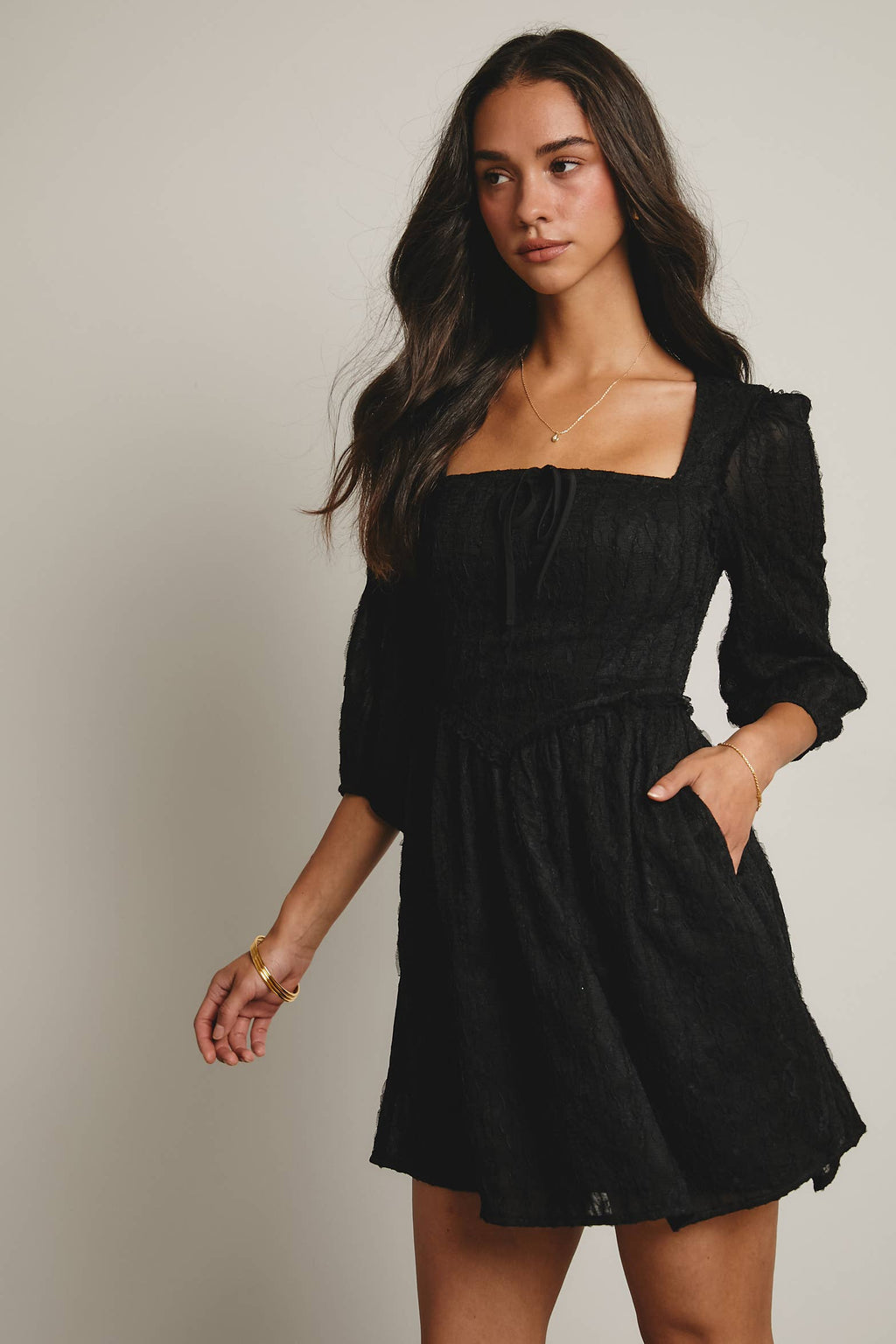 Lace Puff Sleeve Mini Dress