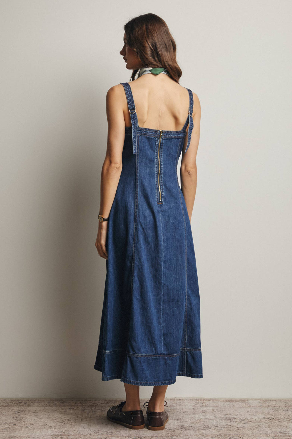 Lace-Up Denim Maxi Dress