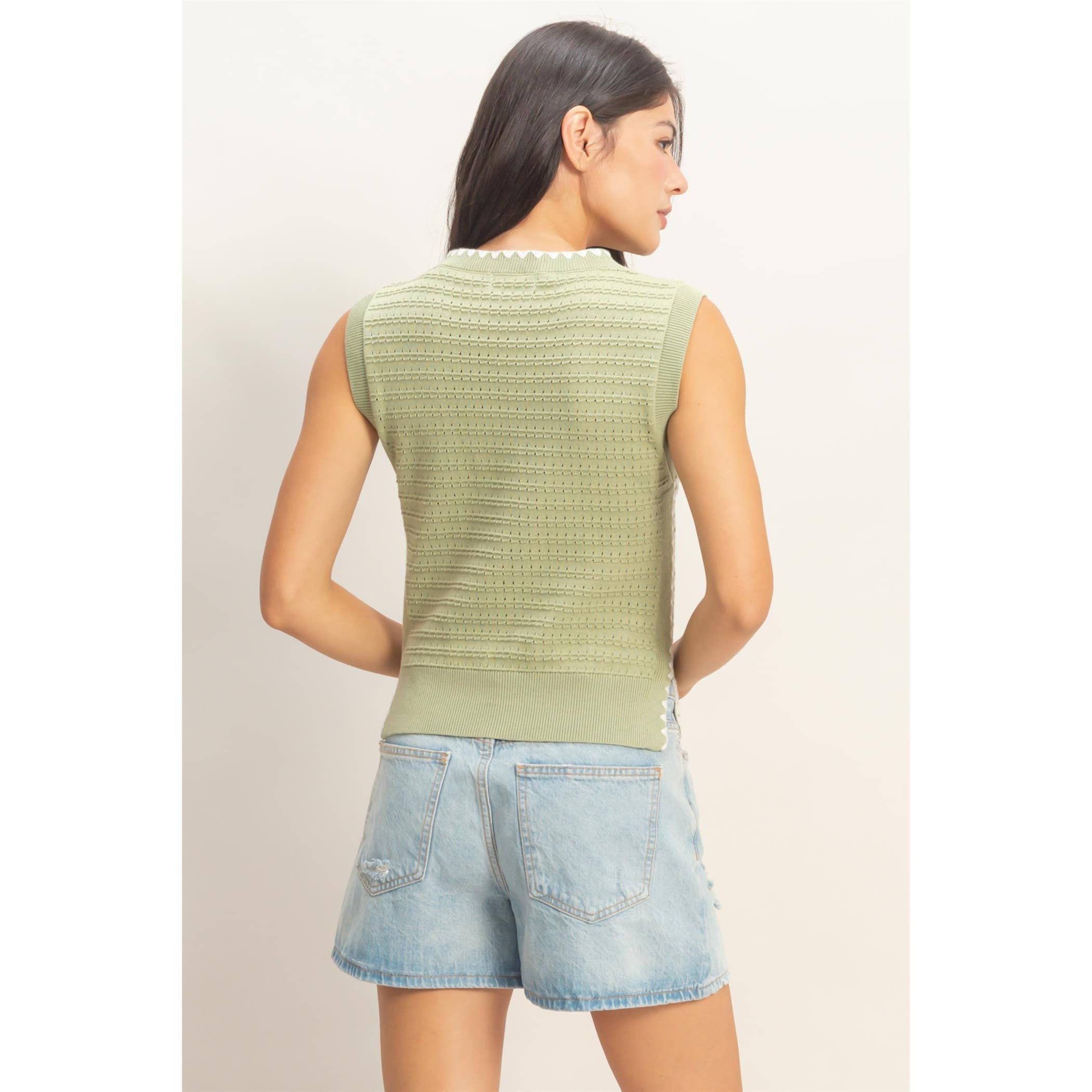 Eyelet Sleeveless Knit Top