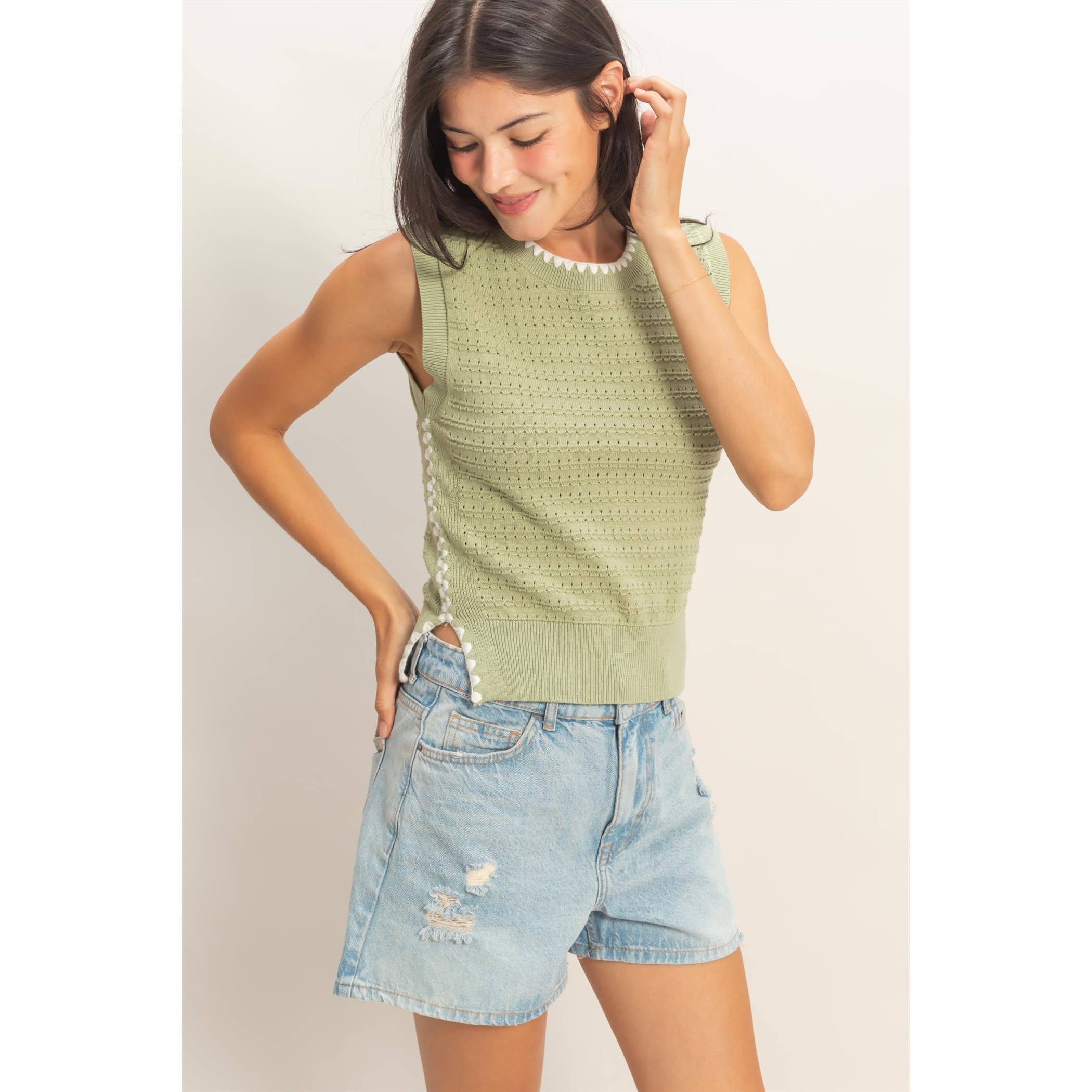 Eyelet Sleeveless Knit Top