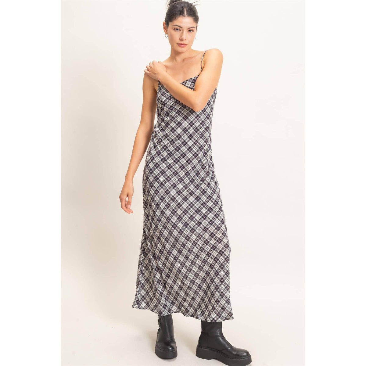 Plaid Spaghetti Strap Maxi Dress