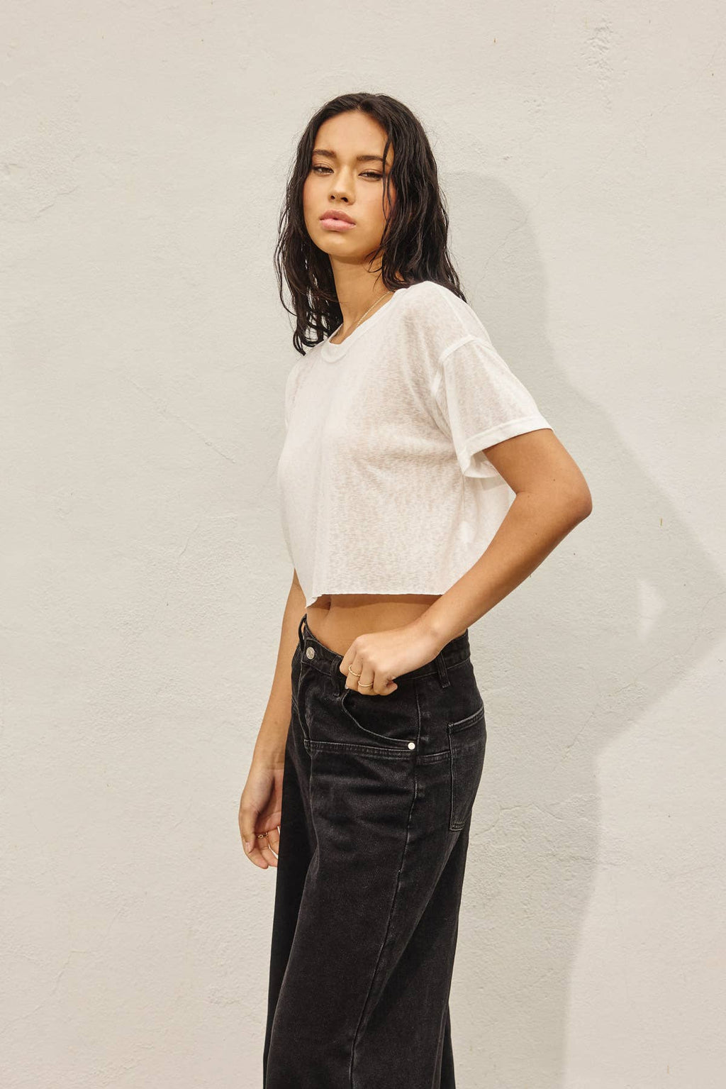 Classic Cropped Raw Hem Tee