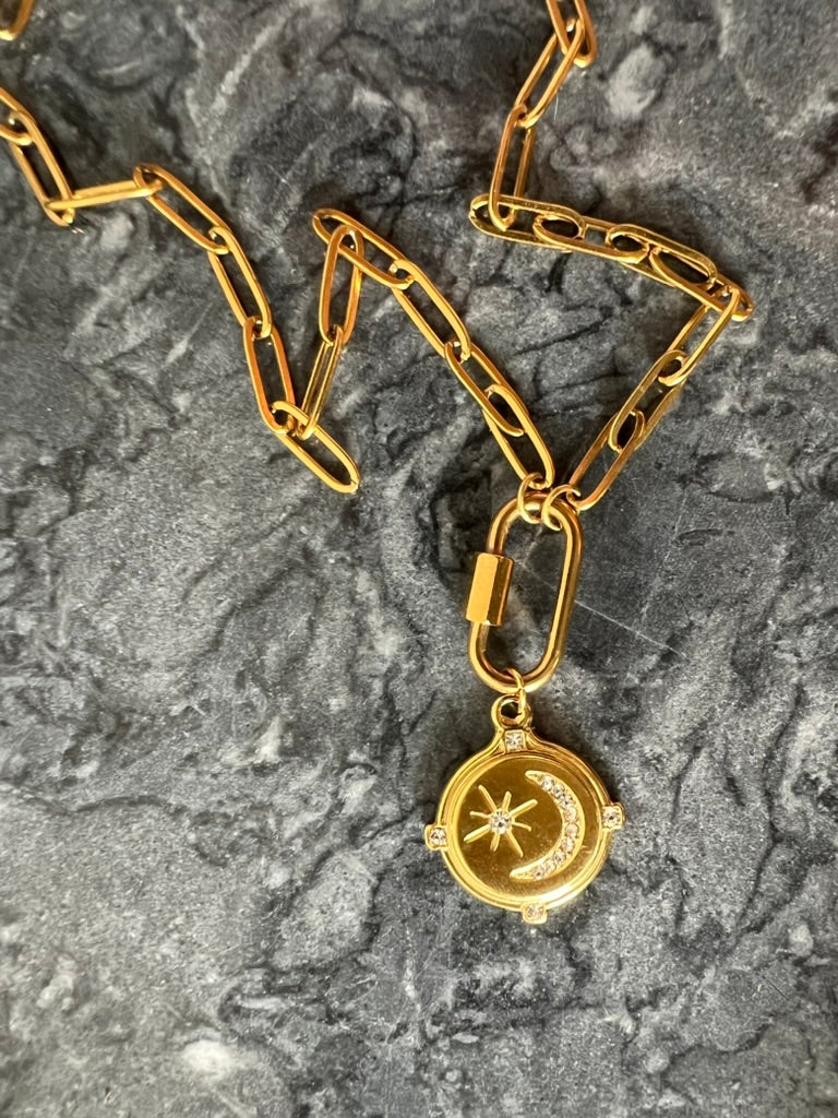 Moon & Stars Paperclip Carabiner Necklace