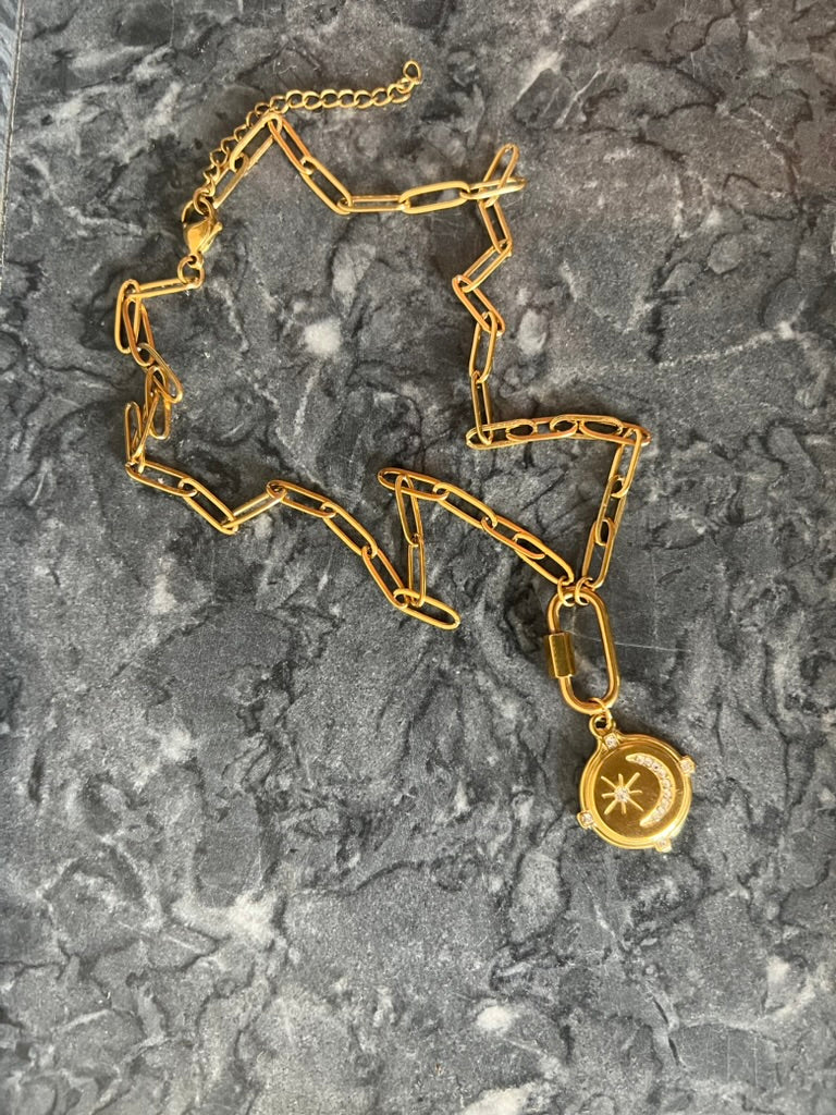 Moon & Stars Paperclip Carabiner Necklace