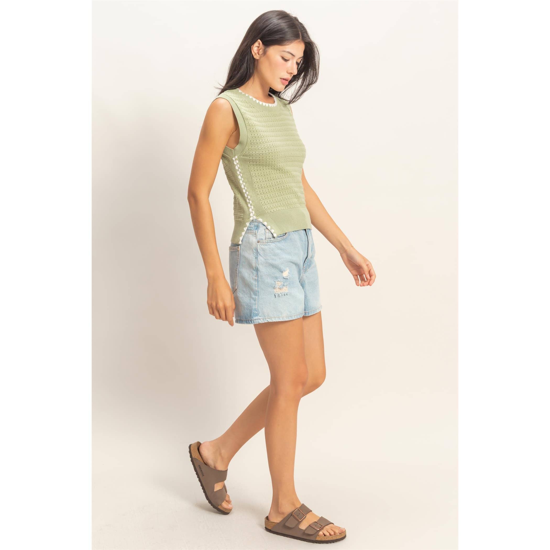 Eyelet Sleeveless Knit Top