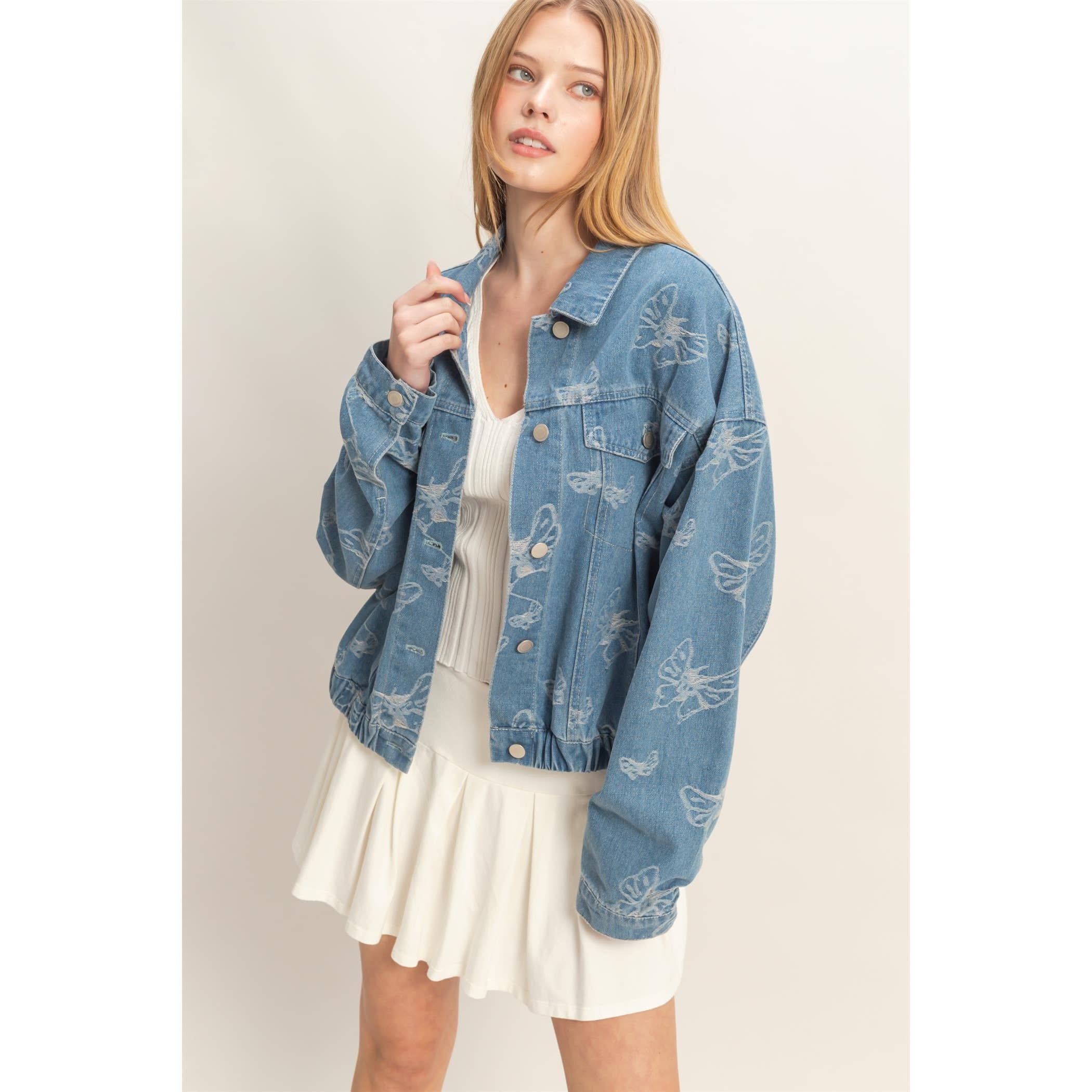 Jacquard Butterfly Denim Jacket