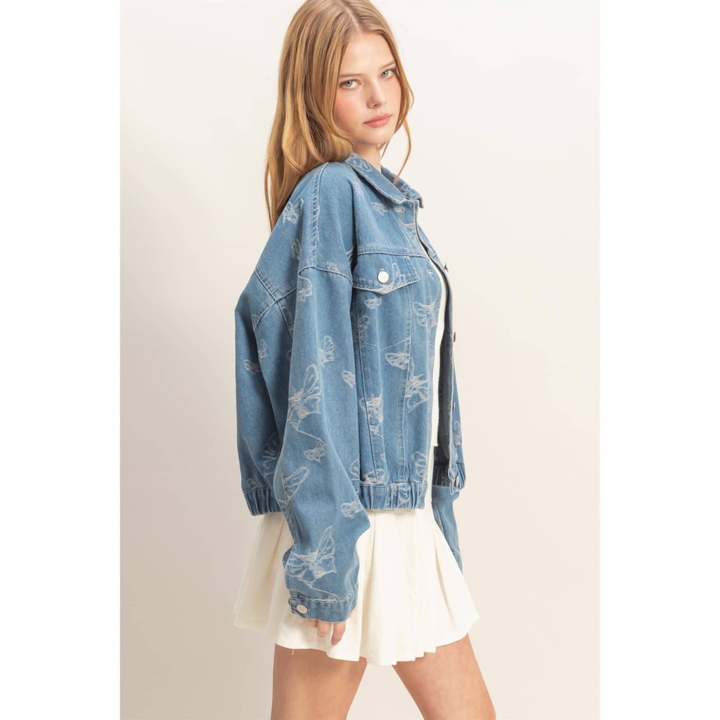 Jacquard Butterfly Denim Jacket