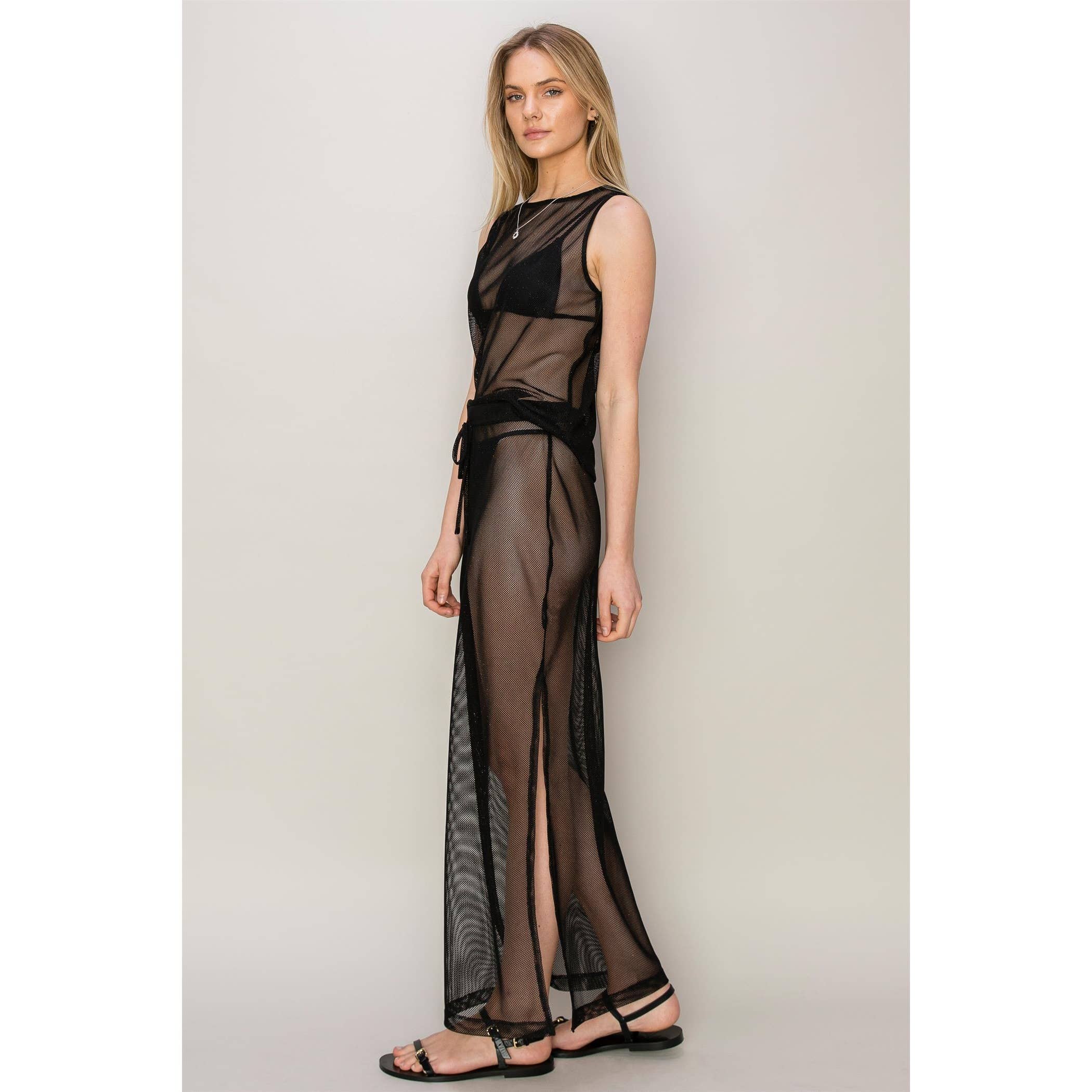 Metallic Knit Top And Skirt Cover-Up Set