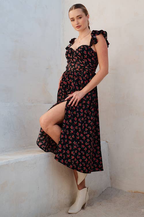 Floral Sweetheart Midi Dress