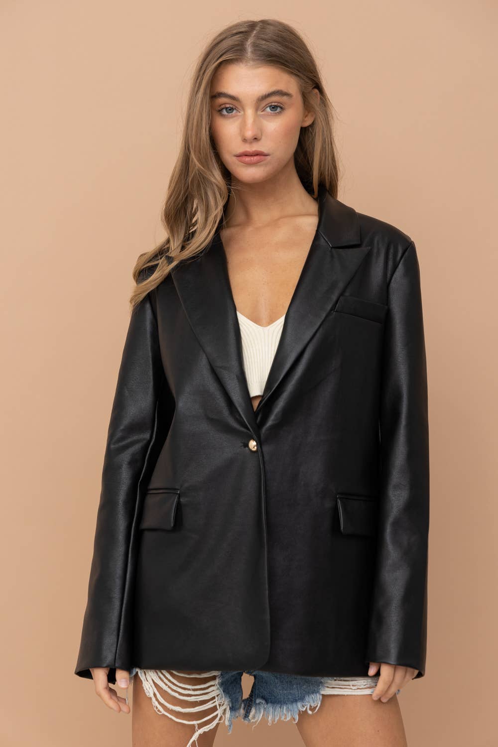 Aria Faux Leather Boyfriend Blazer