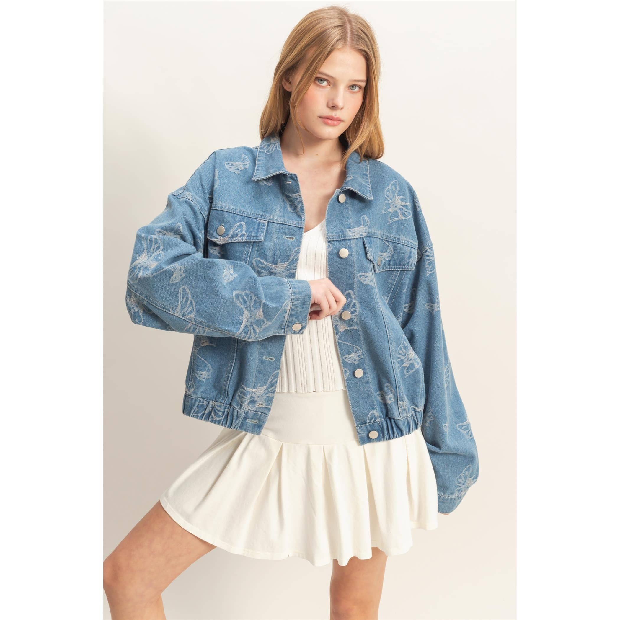 Jacquard Butterfly Denim Jacket