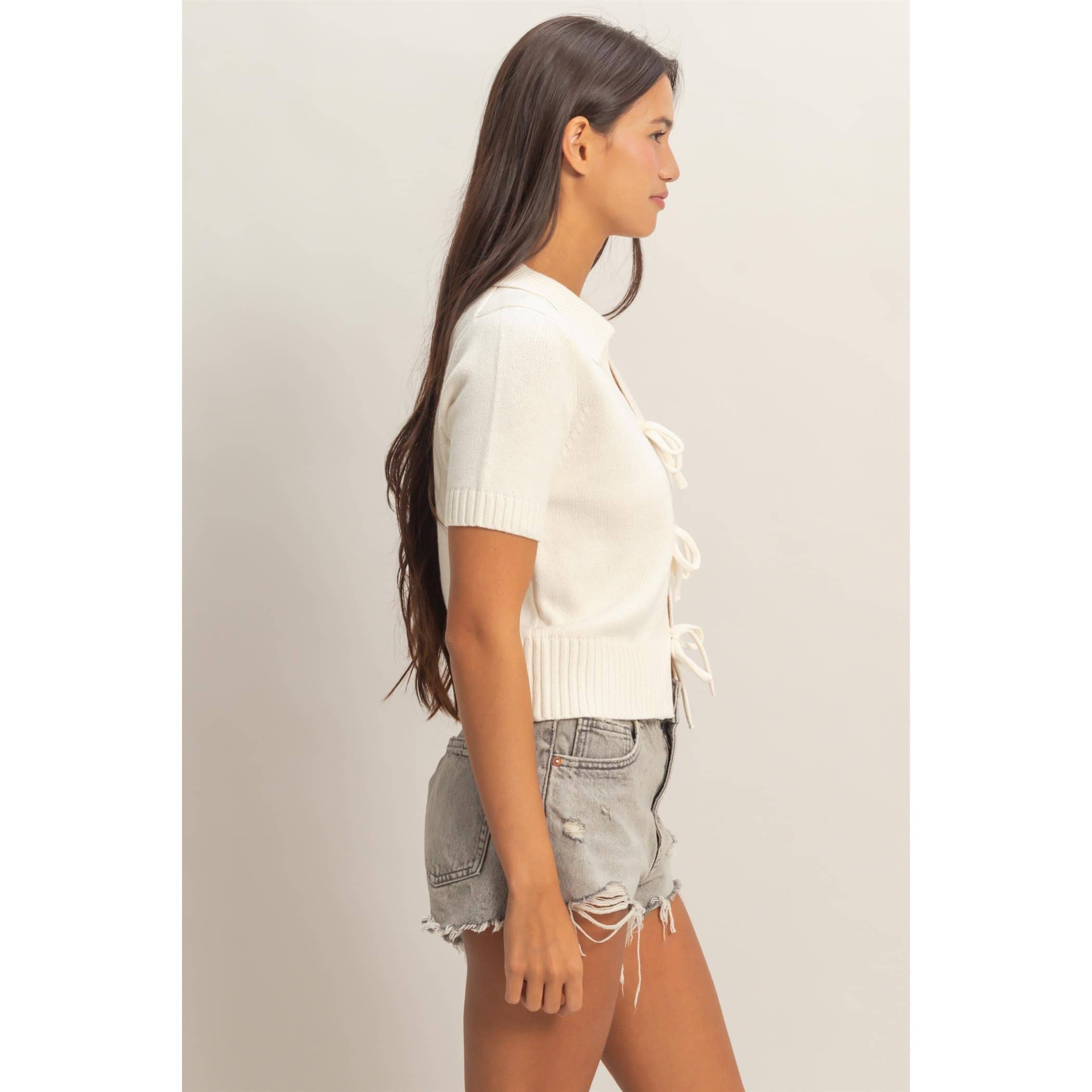 Tie-Front Short Sleeve Knit Top