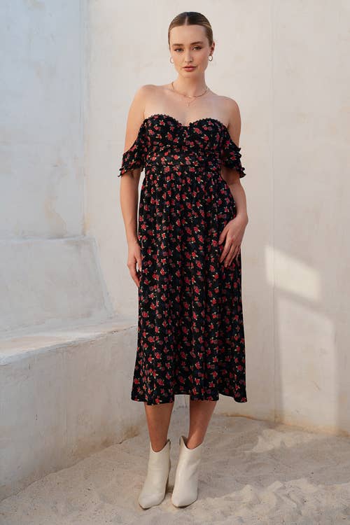 Floral Sweetheart Midi Dress