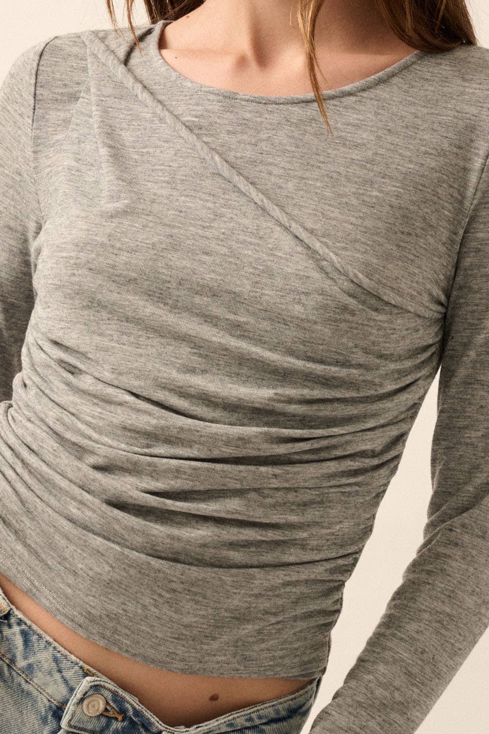 Solid Ruched-Bodice Knit Top