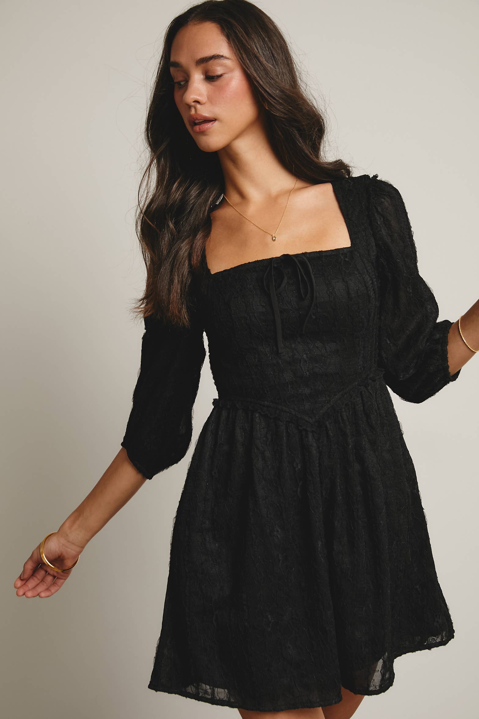 Lace Puff Sleeve Mini Dress