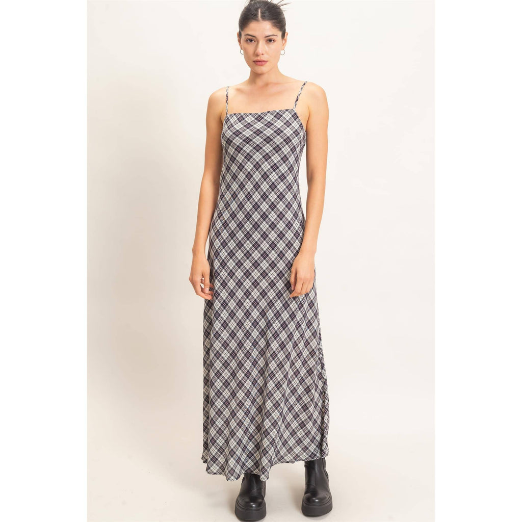 Plaid Spaghetti Strap Maxi Dress