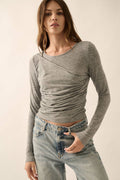 Solid Ruched-Bodice Knit Top